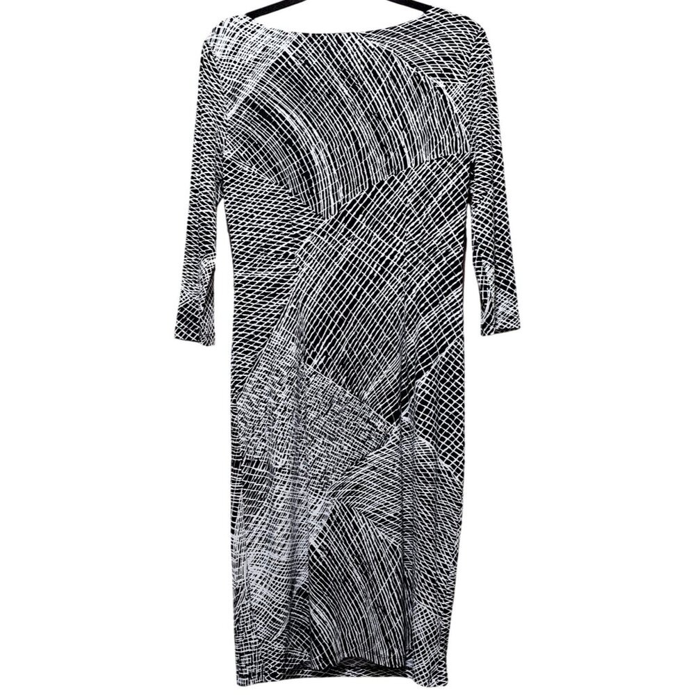 Anne Klein Size 6 Black & White Abstract Print Sheath Dress /Draped Neckline * - Picture 3 of 9